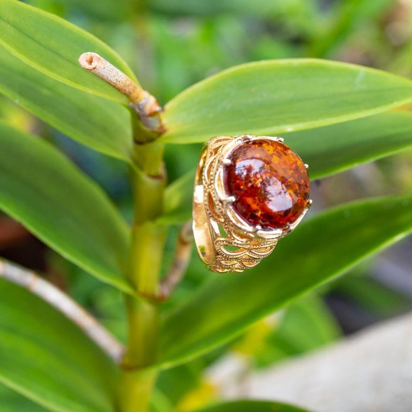 Authentic Baltic Amber Statement Ring - Picture 4 of 6